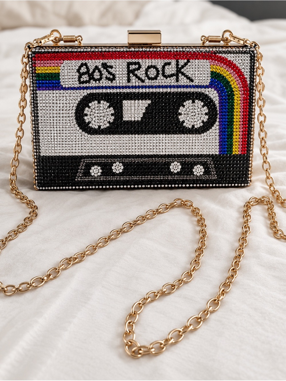 Rhinestone Crystal Cassette 80’s Crossbody Bag